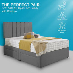 Dining Tables Oslo Matching Headboard Divan Set, 2 Drawer On Same Side With Sprung 1500 Comfort Mattress - Damask Fabric Grey - King - thumbnail 2
