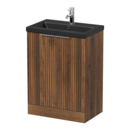 Aveli Fluted 600mm Bathroom Vanity Unit Basin Floorstanding Cupboard Soft Close Walnut - thumbnail 5