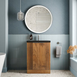 Aveli Fluted 600mm Bathroom Vanity Unit Basin Floorstanding Cupboard Soft Close Walnut - thumbnail 2