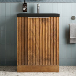 Aveli Fluted 600mm Bathroom Vanity Unit Basin Floorstanding Cupboard Soft Close Walnut
