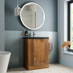 Aveli Fluted 600mm Bathroom Vanity Unit Basin Floorstanding Cupboard Soft Close Walnut - thumbnail 3