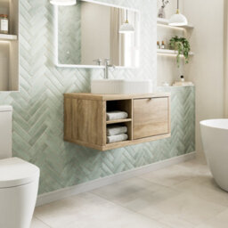 Affine 800mm Countertop Bathroom Vanity Unit Fluted Basin Sink Wall Hung Shelves Oak - thumbnail 2
