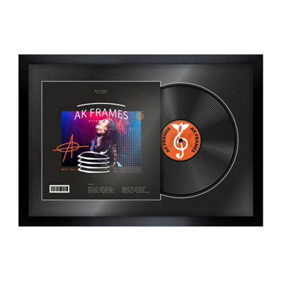"AK Frames 25X17"" Black Sleek Vinyl Record Frame With Black Mount For 12 Inch Lp Cover & Disc - Overlapped Design" - image 1