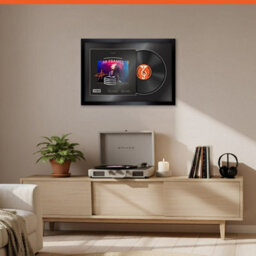 "AK Frames 25X17"" Black Sleek Vinyl Record Frame With Black Mount For 12 Inch Lp Cover & Disc - Overlapped Design" - thumbnail 8
