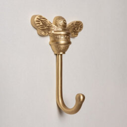 Solid Brass Bee Coat Hook - Satin Brass Finish - thumbnail 1