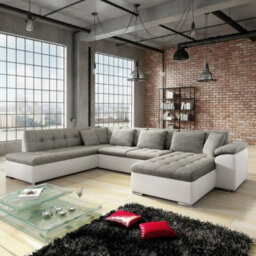 Niko Bis Fold Out U Shape Corner Sofa Chipboard Frame With Storage Bed 350X205X76 Cm Melange Grey And White Right - thumbnail 1
