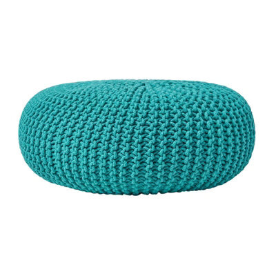 Homescapes Teal Green Large Round Cotton Knitted Pouffe Footstool - image 1