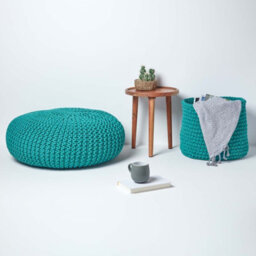 Homescapes Teal Green Large Round Cotton Knitted Pouffe Footstool - thumbnail 6
