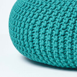 Homescapes Teal Green Large Round Cotton Knitted Pouffe Footstool - thumbnail 4