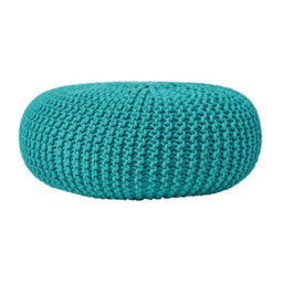 Homescapes Teal Green Large Round Cotton Knitted Pouffe Footstool - thumbnail 1