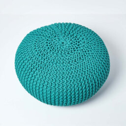 Homescapes Teal Green Large Round Cotton Knitted Pouffe Footstool - thumbnail 3