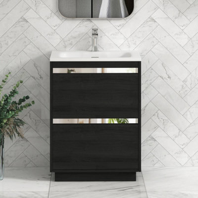 Royal Bathrooms Orion 600mm Floor Standing Bathroom Vanity Unit 2 Drawer Hale Black With Matt Stone Basin & Chrome Accent Trim - image 1