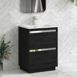 Royal Bathrooms Orion 600mm Floor Standing Bathroom Vanity Unit 2 Drawer Hale Black With Matt Stone Basin & Chrome Accent Trim - thumbnail 6