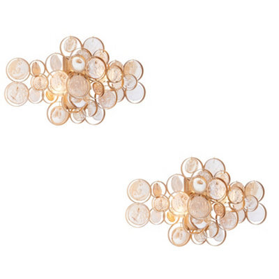 2 Pack Antique Gold Wall Light & Ornate Amber Glass Detailing - Twin Bulb Sconce - image 1