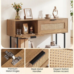Costway Rattan Console Table Boho Entryway Table With Flip Doors & Open Storage Shelf-Natural - thumbnail 7
