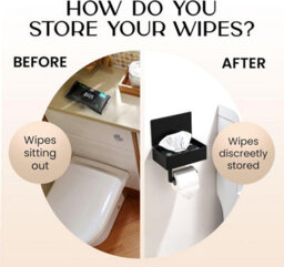 Matte Black Toilet Paper Holder With Shelf    Holds Tp & Wipes, Bathroom Storage - thumbnail 2
