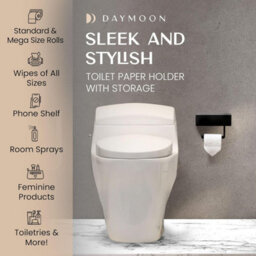 Matte Black Toilet Paper Holder With Shelf    Holds Tp & Wipes, Bathroom Storage - thumbnail 3