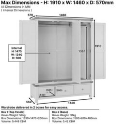 The Furniture Market Marbury Cream Painted Triple 3 Door Mirrored Wardrobe With 3 Drawers - thumbnail 9