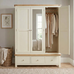The Furniture Market Marbury Cream Painted Triple 3 Door Mirrored Wardrobe With 3 Drawers