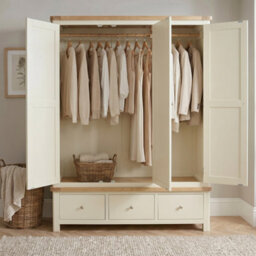 The Furniture Market Marbury Cream Painted Triple 3 Door Mirrored Wardrobe With 3 Drawers - thumbnail 3