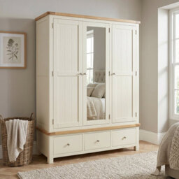 The Furniture Market Marbury Cream Painted Triple 3 Door Mirrored Wardrobe With 3 Drawers - thumbnail 4