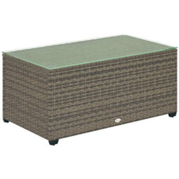 Outsunny Outdoor Coffee Table, Glass Top Rattan Side Table, Dark Grey - thumbnail 2