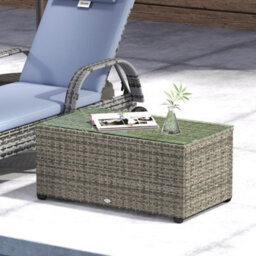 Outsunny Outdoor Coffee Table, Glass Top Rattan Side Table, Dark Grey - thumbnail 8