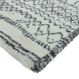 Cream Grey Geometric Luxurious Modern Shaggy Easy To Clean Dining Room Rug-120Cm X 170Cm - thumbnail 3