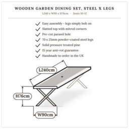 Timber Foundry Wooden Garden Dining Set, Steel X Legs, 10-12 Seater Table Only - thumbnail 8