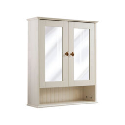 Homestylestore 650 X 750mm Antique White Wall Mounted Mirrored Door Bathroom Cabinet And Brushed Copper Round Handles