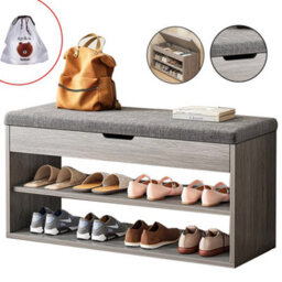 Shoe Bench Shoe Storage Rack Cabinet Organiser With Cushion Padded Seat Unit Uk - thumbnail 1