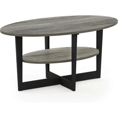 Coffee Table 2-Tier Modern Oval Wooden Storage Living Room Bedroom - image 1