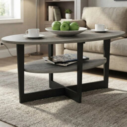 Coffee Table 2-Tier Modern Oval Wooden Storage Living Room Bedroom - thumbnail 5