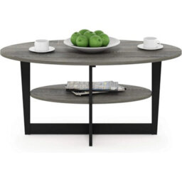 Coffee Table 2-Tier Modern Oval Wooden Storage Living Room Bedroom - thumbnail 3