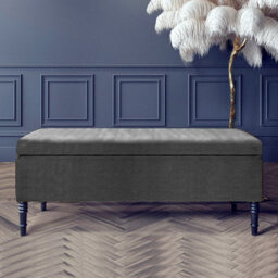 150Cm Paris Plain Ottoman Storage Bench -Naples Shoes Bench With Black Turned Wooden Legs - Dark Grey Upholstery Storage Footstool - thumbnail 1