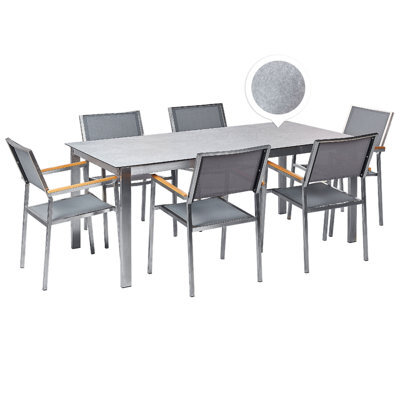 Beliani Garden Dining Set 6 Seater Cosoleto/grosseto Tempered Glass Marble Effect Grey - image 1