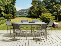 Beliani Garden Dining Set 6 Seater Cosoleto/grosseto Tempered Glass Marble Effect Grey - thumbnail 2