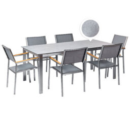 Beliani Cosoleto/grosseto 6 Seater Garden Dining Set Grey Tempered Glass Marble Effect