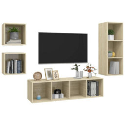 Berkfield 4 Piece Tv Cabinet Set Sonoma Oak Engineered Wood - thumbnail 3