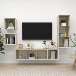 Berkfield 4 Piece Tv Cabinet Set Sonoma Oak Engineered Wood - thumbnail 1