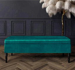 Safar Plain 90Cm Ottoman Storage Bench - Plush Velvet Shoe Bench - Emerald Green Upholstery Footstool With Storage