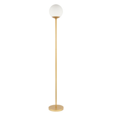 Happy Homewares Modern Satin Gold Floor Lamp With Opal White Globe Glass Shade And Foot Switch - image 1