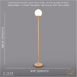 Happy Homewares Modern Satin Gold Floor Lamp With Opal White Globe Glass Shade And Foot Switch - thumbnail 6