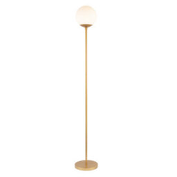Happy Homewares Modern Satin Gold Floor Lamp With Opal White Globe Glass Shade And Foot Switch - thumbnail 2