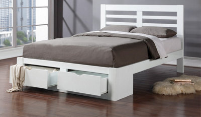 Save On Goods UK 5Ft Kin Size White Wood Wooden Bed Frame.underbed Drawer Storage. Shaker Style,low Foot End - image 1