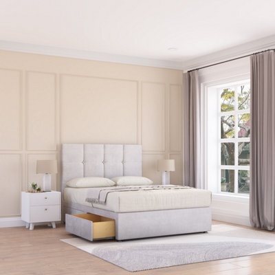 Sloomy Jasmine Silver Plush 5Ft Memory Foam Bed Set With 2 Drawers, Mattress & Headboard- King - image 1