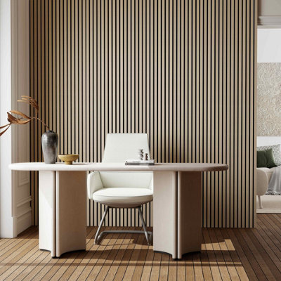 AVER-GROWTH Set Of 2 Wooden Modern Acoustic Wall Panels 120 X 60 Cm - Light Oak Finish - image 1