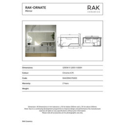 RAK Ceramics Rak Ornate 1200X600mm Wall-Mounted Illuminated Bathroom Mirror With Touch Sensor & Demister Pad, Chrome, Ip44 - thumbnail 2