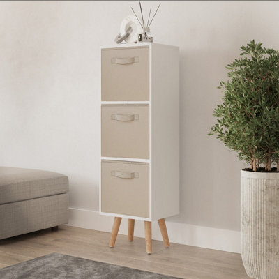 Urbn-Living Urbnliving 80Cm Height 3 Tier White Wooden Storage Bookcase Beige Insert Scandinavian Style Beech Legs - image 1