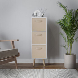 Urbn-Living Urbnliving 80Cm Height 3 Tier White Wooden Storage Bookcase Beige Insert Scandinavian Style Beech Legs - thumbnail 2